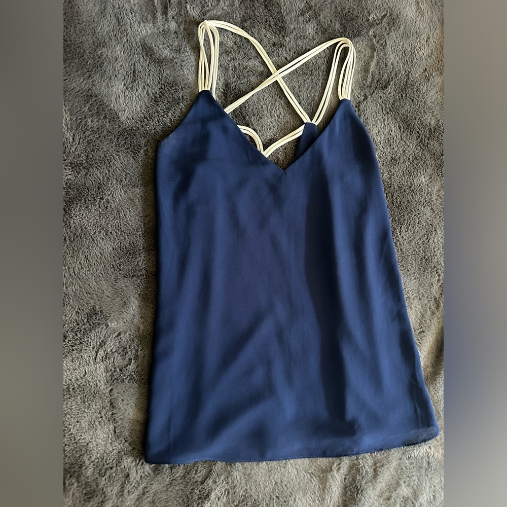 Navy Tank with White Straps and cross detailing